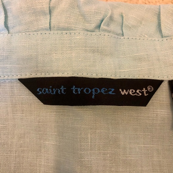 Vintage Retro Baby Blue Linen Blouse with Decorative Buckle on the Back - Picture 5 of 6